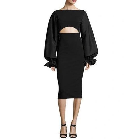 Solace London Darcy Black Cutout Midi Dress NWT Size US 6 Long Sleeve Evening - Picture 1 of 12